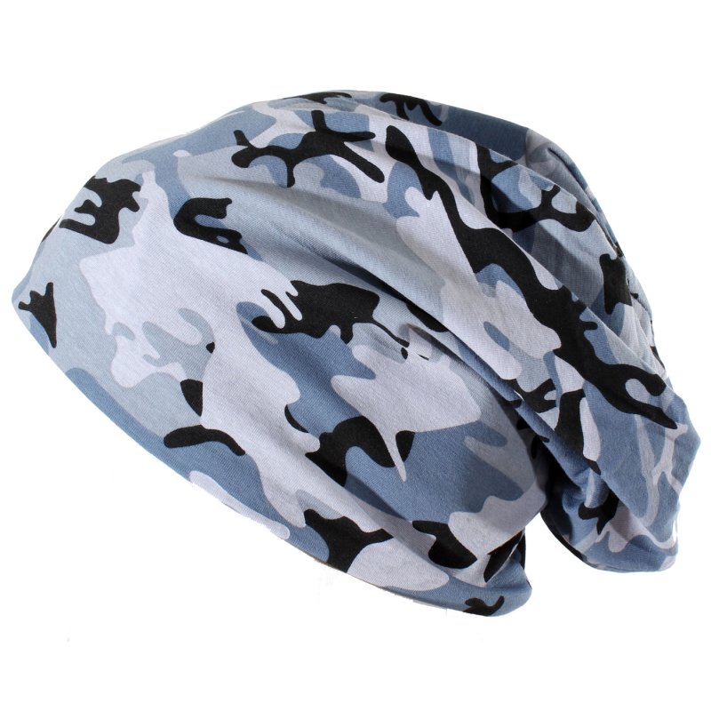 Beanie M&uuml;tze im Camouflage Look blau grau